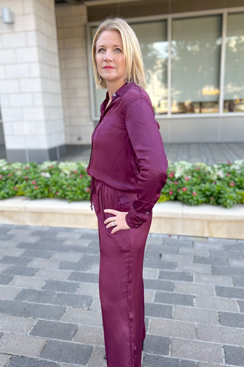 Satin Sangria Button Down Top sold by French Cuff product image thumbnail 3