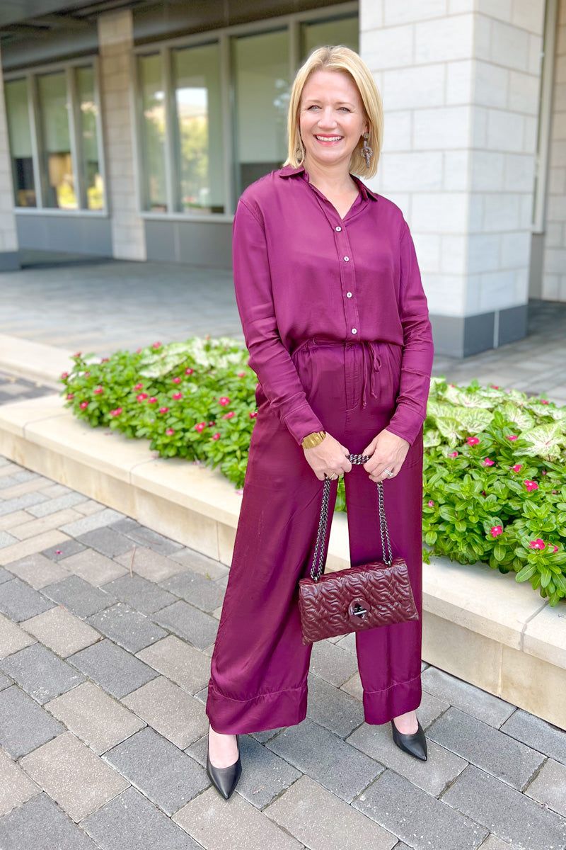 Satin Sangria Button Down Top sold by French Cuff product image thumbnail 2