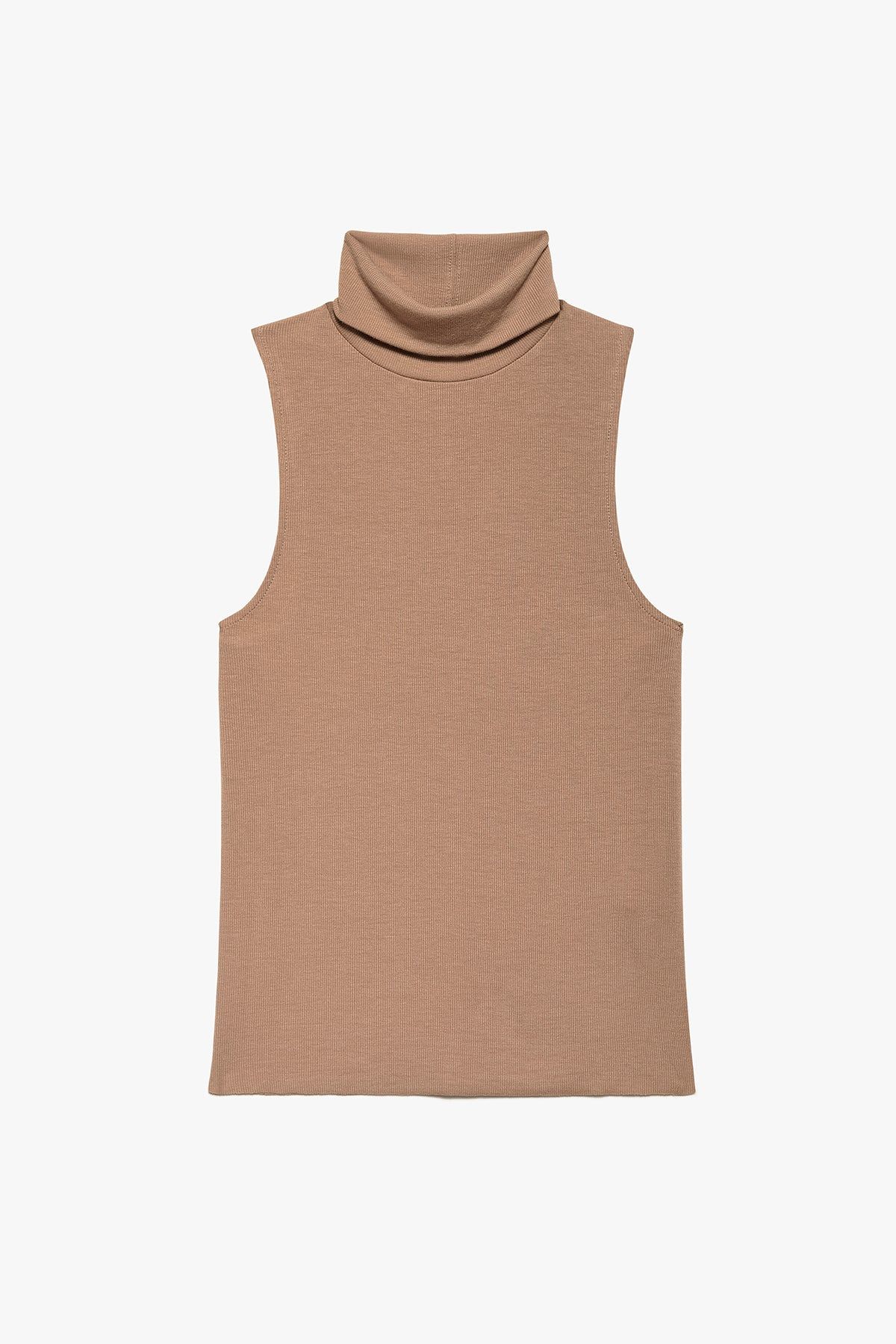 Sleeveless Turtleneck Top- Camel sold by French Cuff