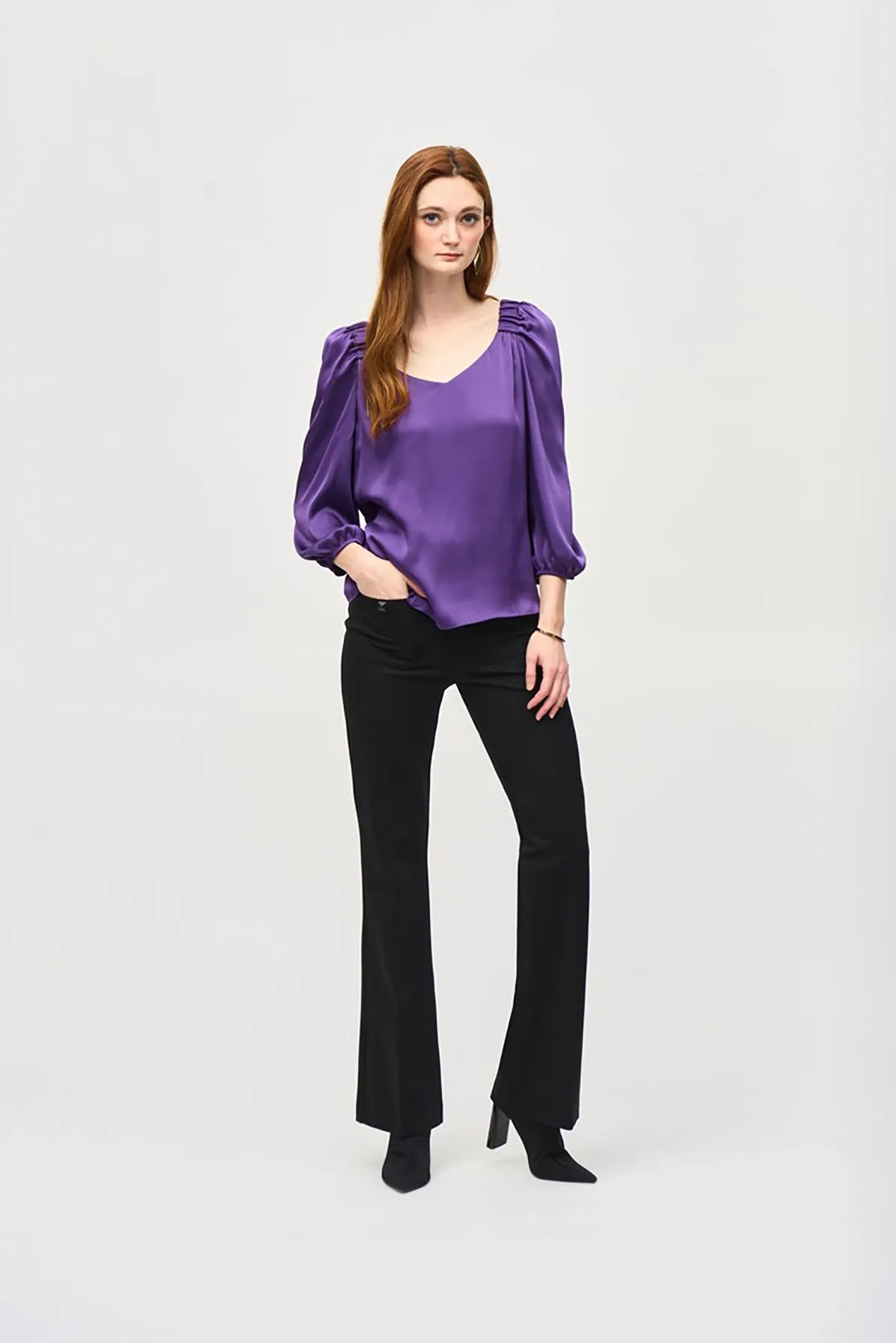 Satin Straight Top With Puff Sleeves sold by French Cuff