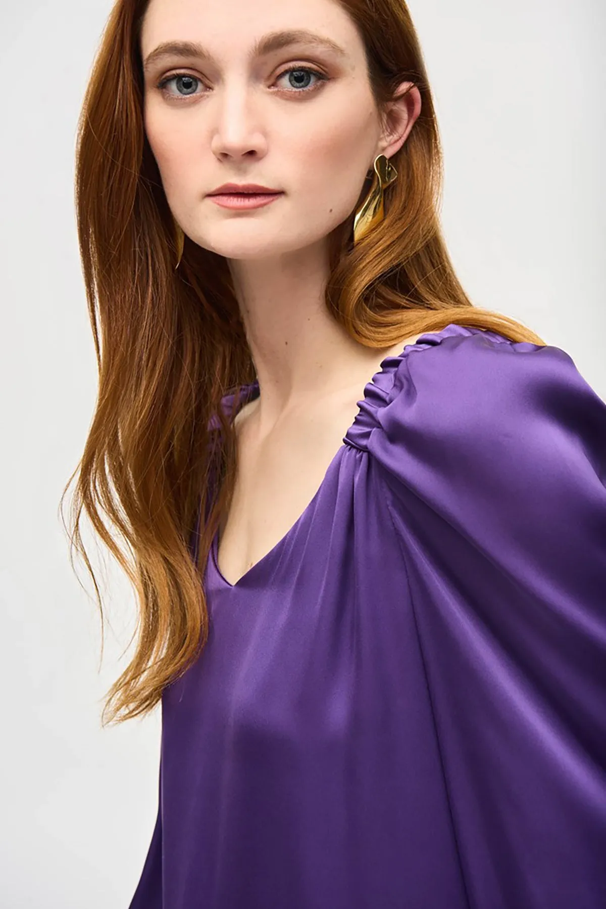 Satin Straight Top With Puff Sleeves sold by French Cuff product image thumbnail 2