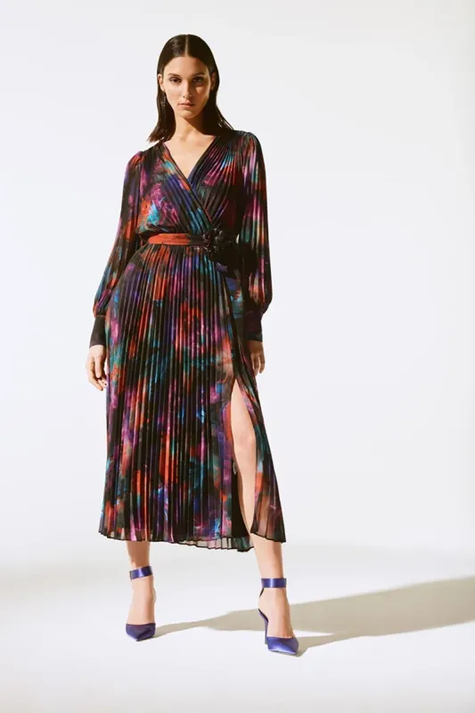 Floral Print Chiffon Pleated Midi Dress sold by French Cuff