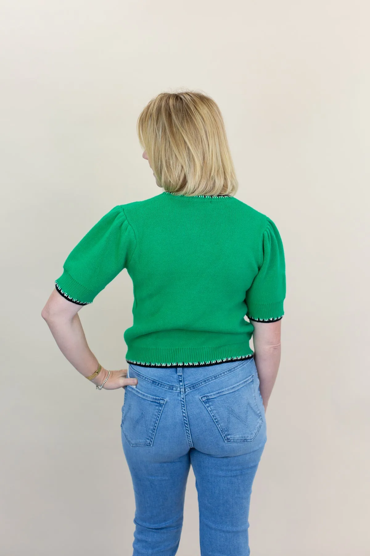 Green Short Sleeve Sweater with Trim Detail sold by French Cuff product image thumbnail 3