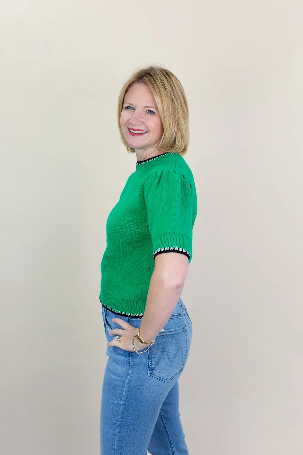 Green Short Sleeve Sweater with Trim Detail sold by French Cuff product image thumbnail 2