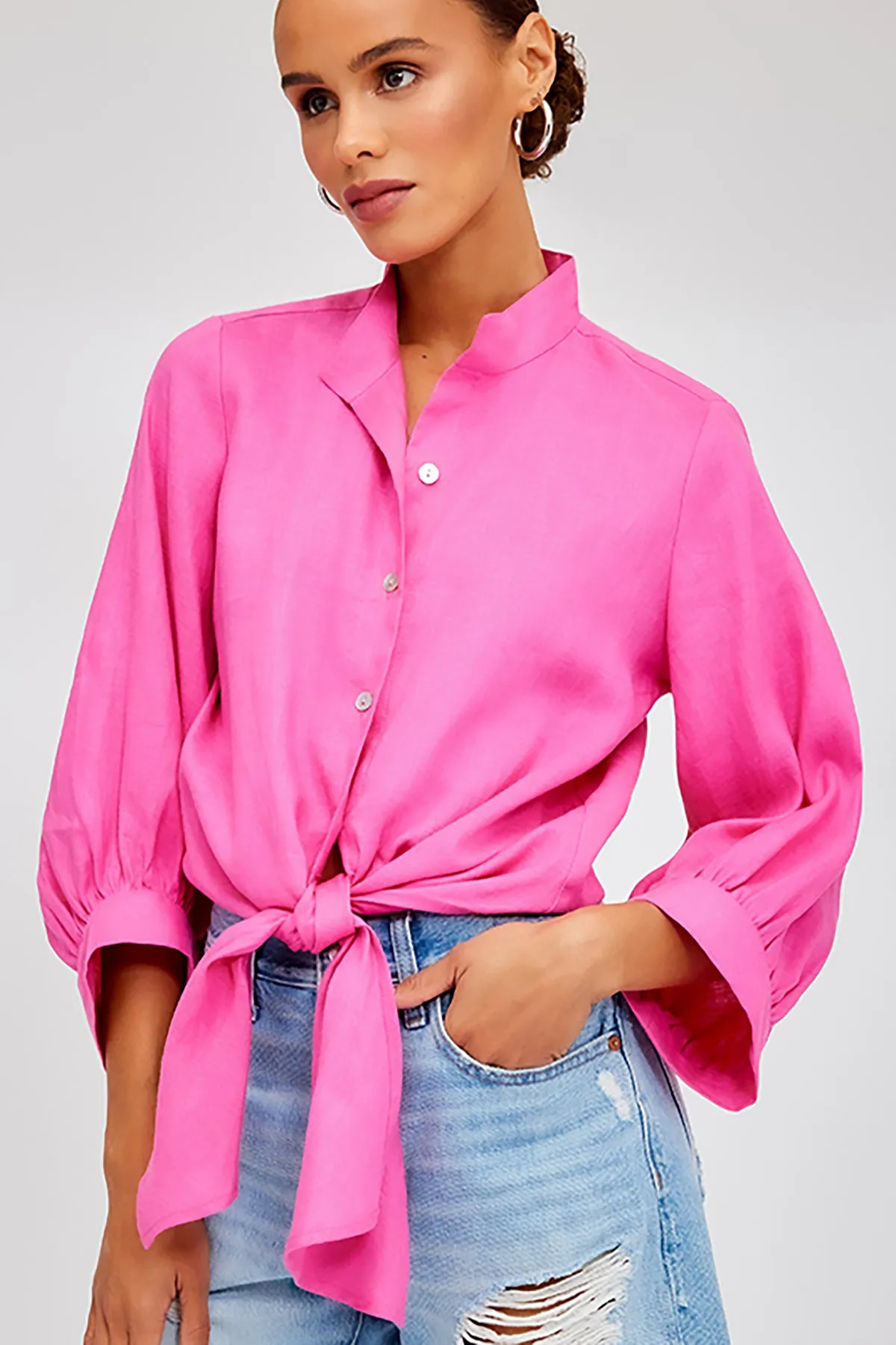 Linen Tie Front Top sold by French Cuff