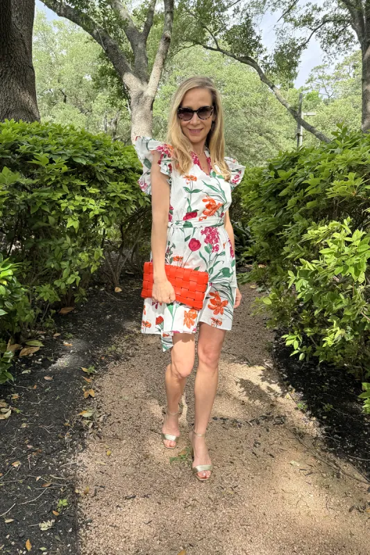 White Floral Ruffle Mini Dress sold by French Cuff