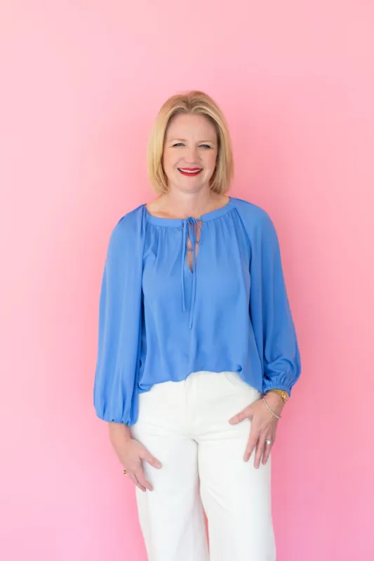 Azure Blue Long Sleeve Blouse sold by French Cuff