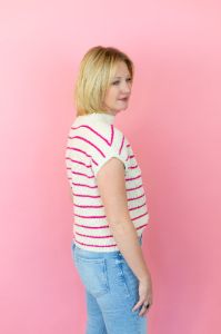 Pink Striped Sleeveless Sweater sold by French Cuff
