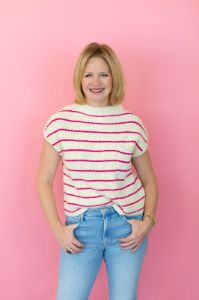 Pink Striped Sleeveless Sweater sold by French Cuff