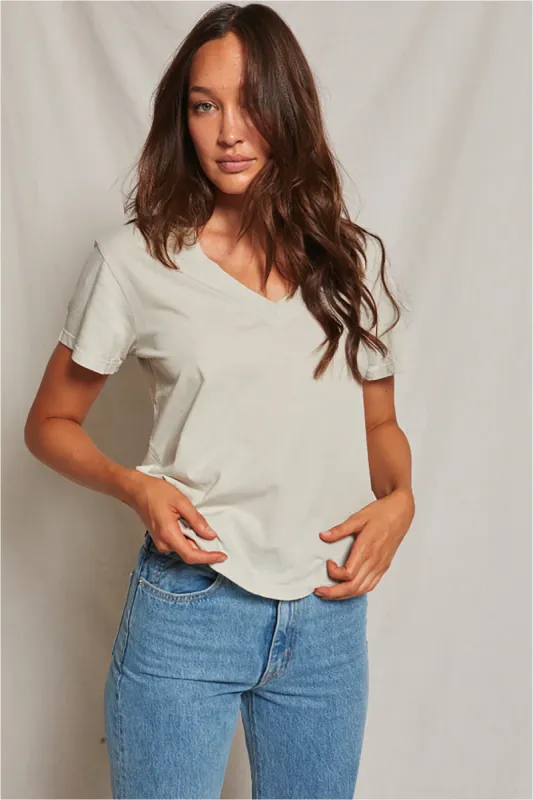 Hendrix - Cotton Boxy V Neck Tee - Chalk sold by French Cuff