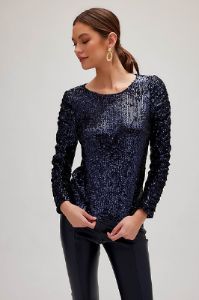 Sequin Shirred Sleeve Top sold by French Cuff