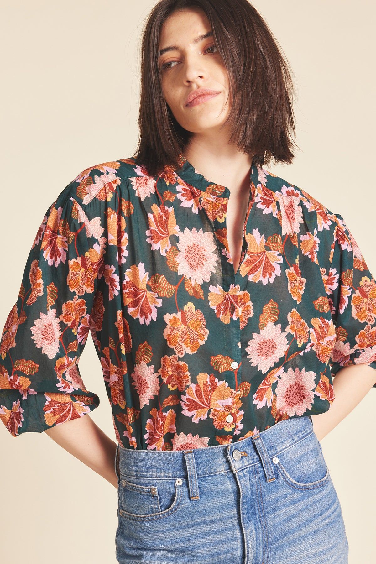 Lily Blouse-Carnation Print sold by French Cuff