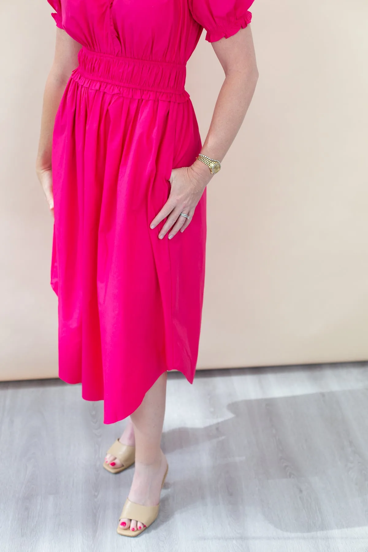 Fuchsia Midi Dress with Elasticized Waist & Cuff sold by French Cuff product image thumbnail 3