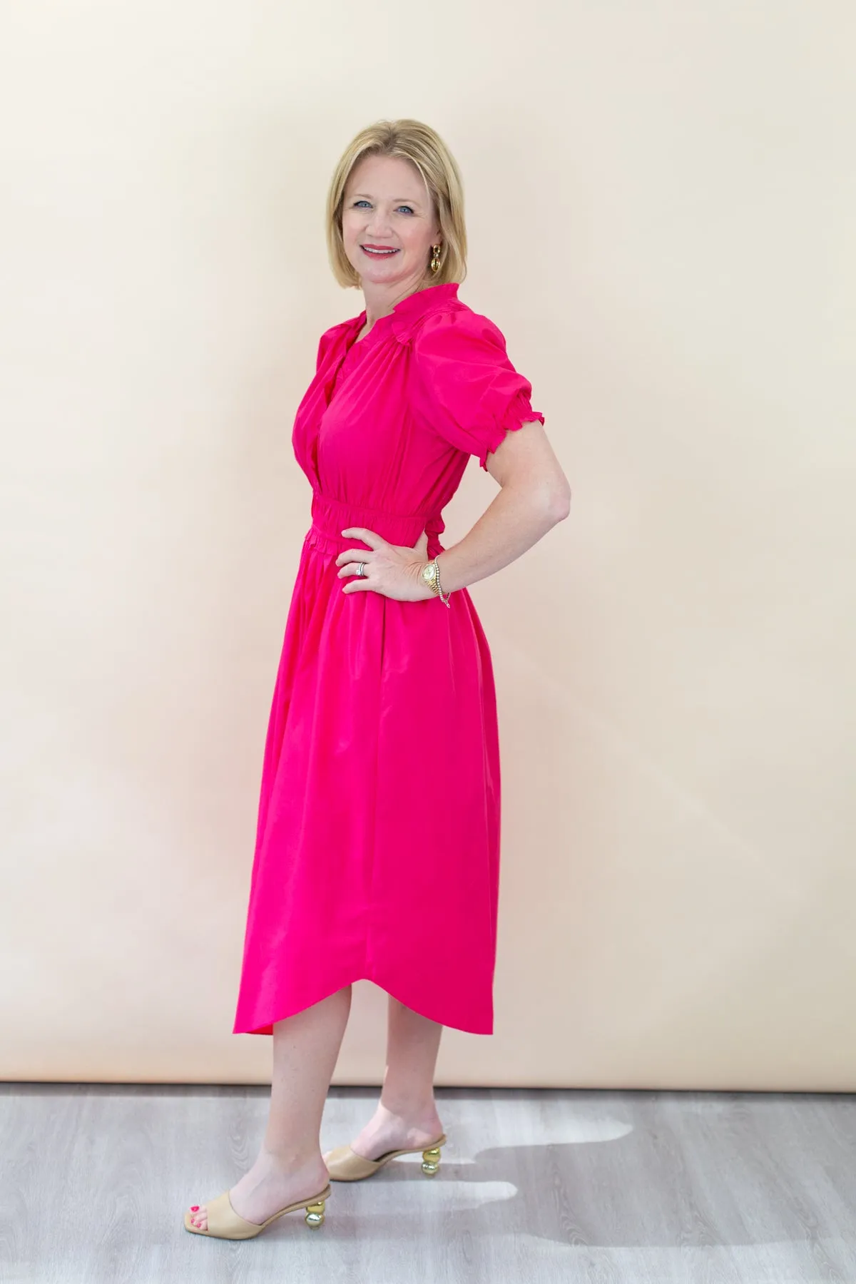 Fuchsia Midi Dress with Elasticized Waist & Cuff sold by French Cuff product image thumbnail 2