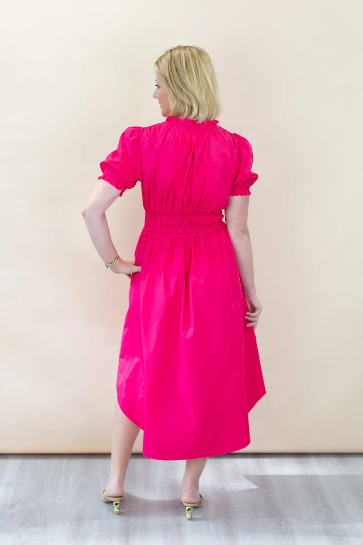 Fuchsia Midi Dress with Elasticized Waist & Cuff sold by French Cuff product image thumbnail 4