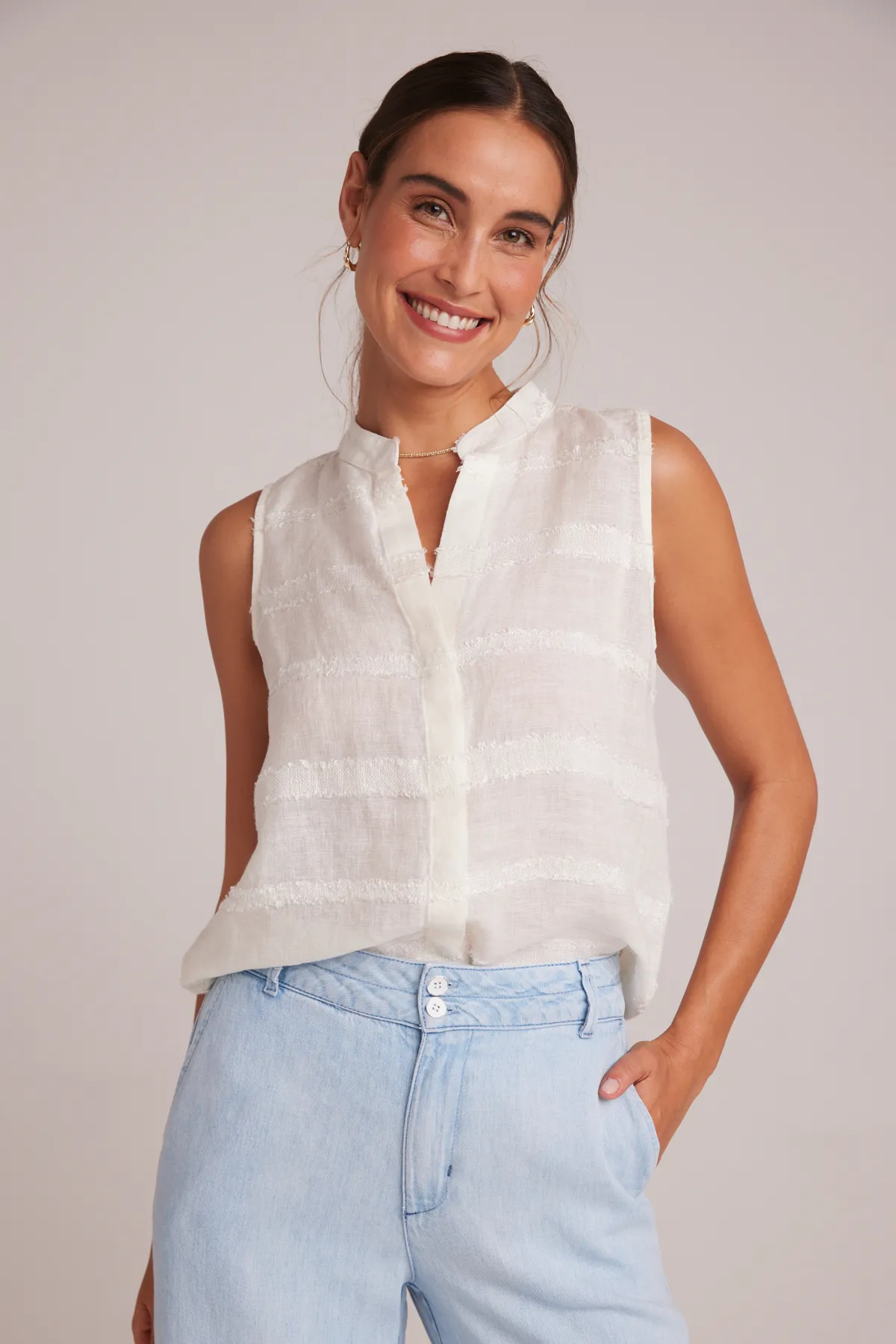 Sleeveless Hidden Placket Button Down sold by French Cuff