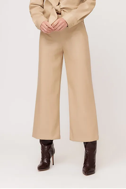 Wide Leg Cropped Pants- Beige sold by French Cuff