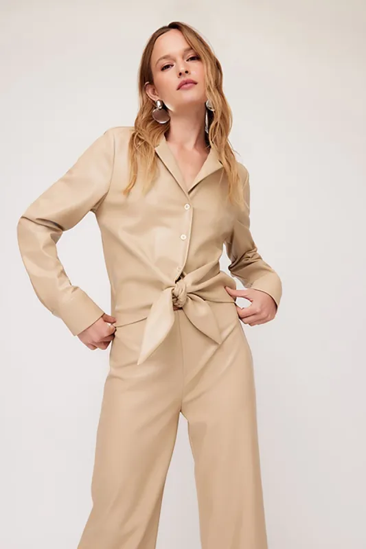 Tie Front Top- Beige sold by French Cuff