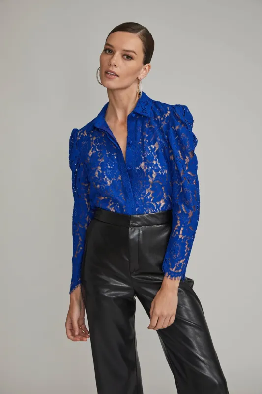 Valencia Lace Blouse- Cobalt sold by French Cuff
