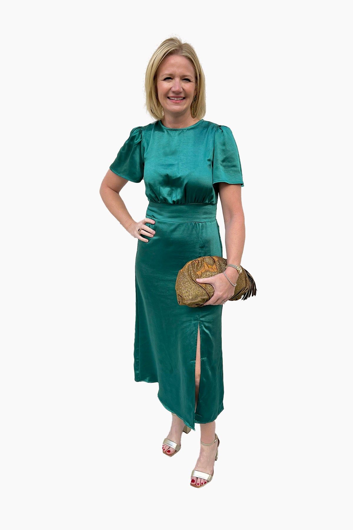 Emerald Satin Midi Dress sold by French Cuff