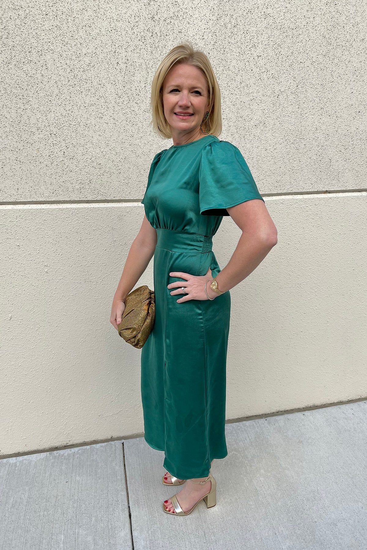 Emerald Satin Midi Dress sold by French Cuff product image thumbnail 3