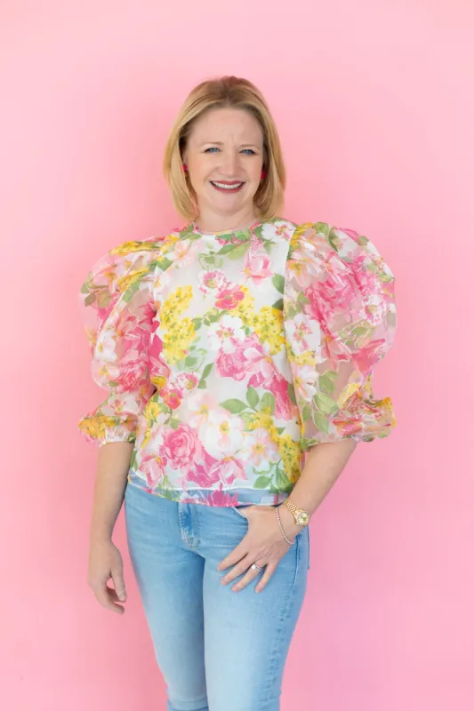 Bubble Sleeve Floral Top sold by French Cuff