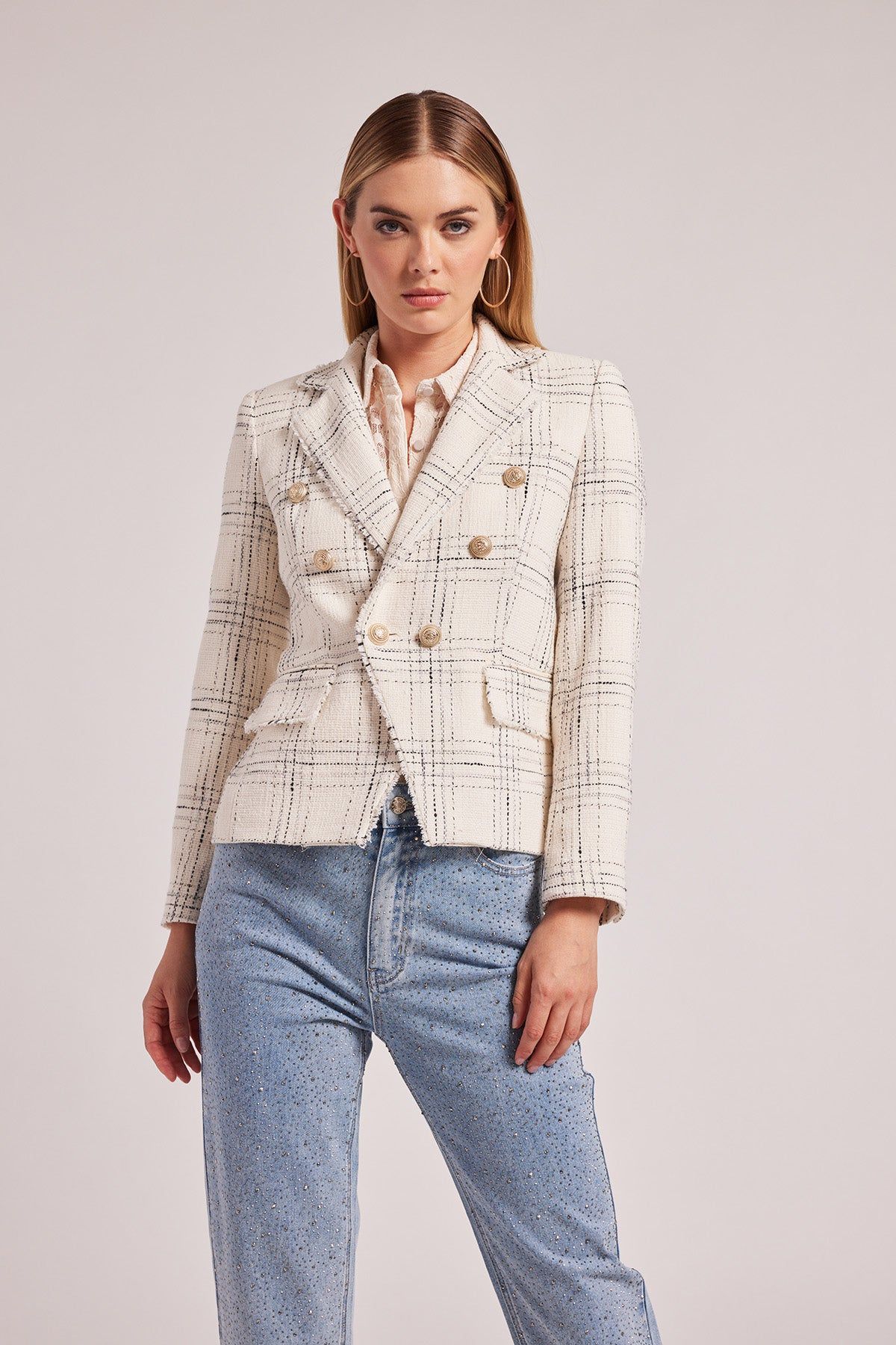 Eliza Tweed Blazer - White/Black sold by French Cuff