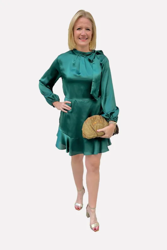Satin Tie Neck Mini Dress sold by French Cuff
