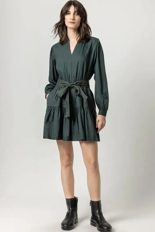Long Sleeve Split Neck Peplum Dress sold by French Cuff