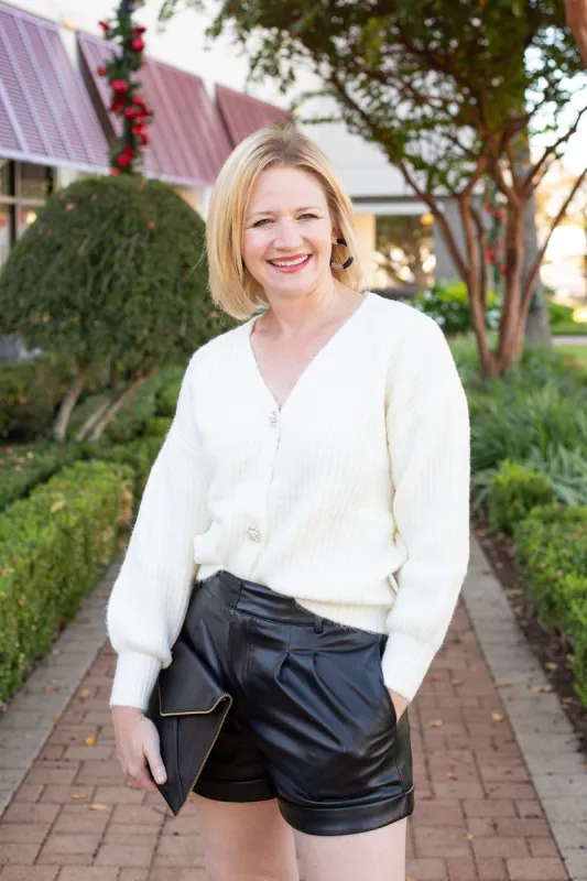 Cream Sweater w/ Crystal Buttons sold by French Cuff