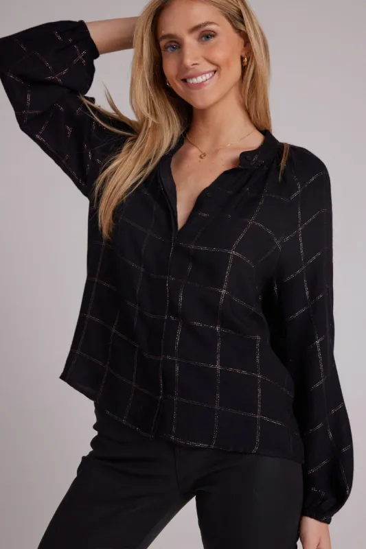 Long Sleeve Shirred Raglan Shirt- Copper Shine Plaid sold by French Cuff