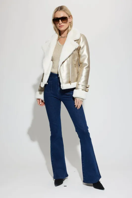 Dion Faux Fur Shearling Moto Jacket- China sold by French Cuff