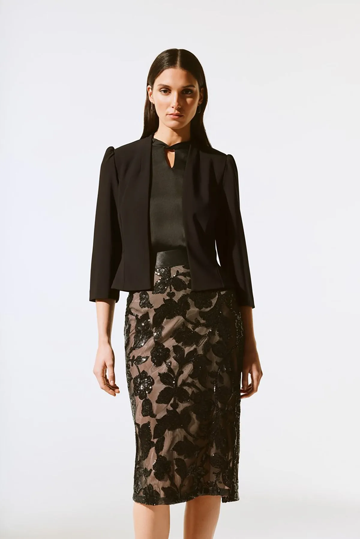 Silky Knit Jacket with Bow Detail sold by French Cuff