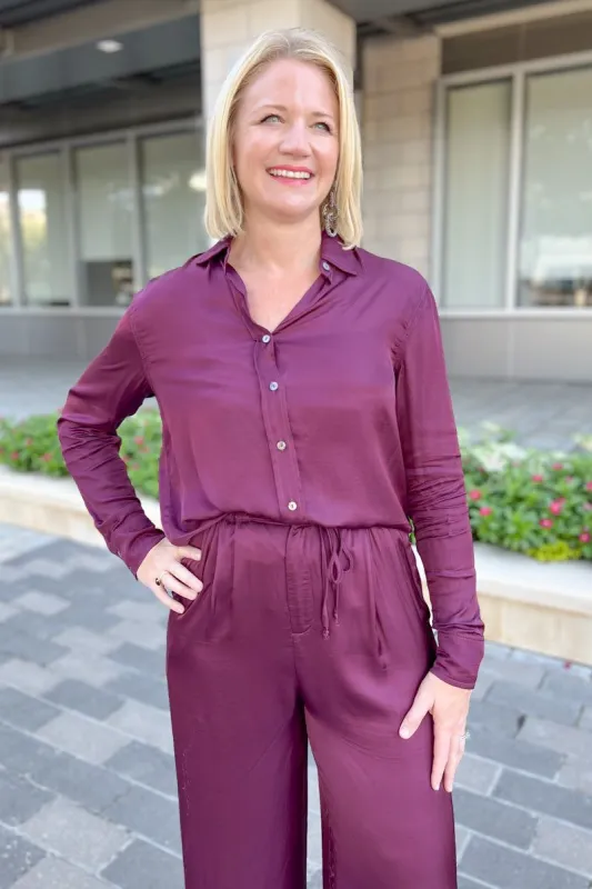 Satin Sangria Button Down Top sold by French Cuff