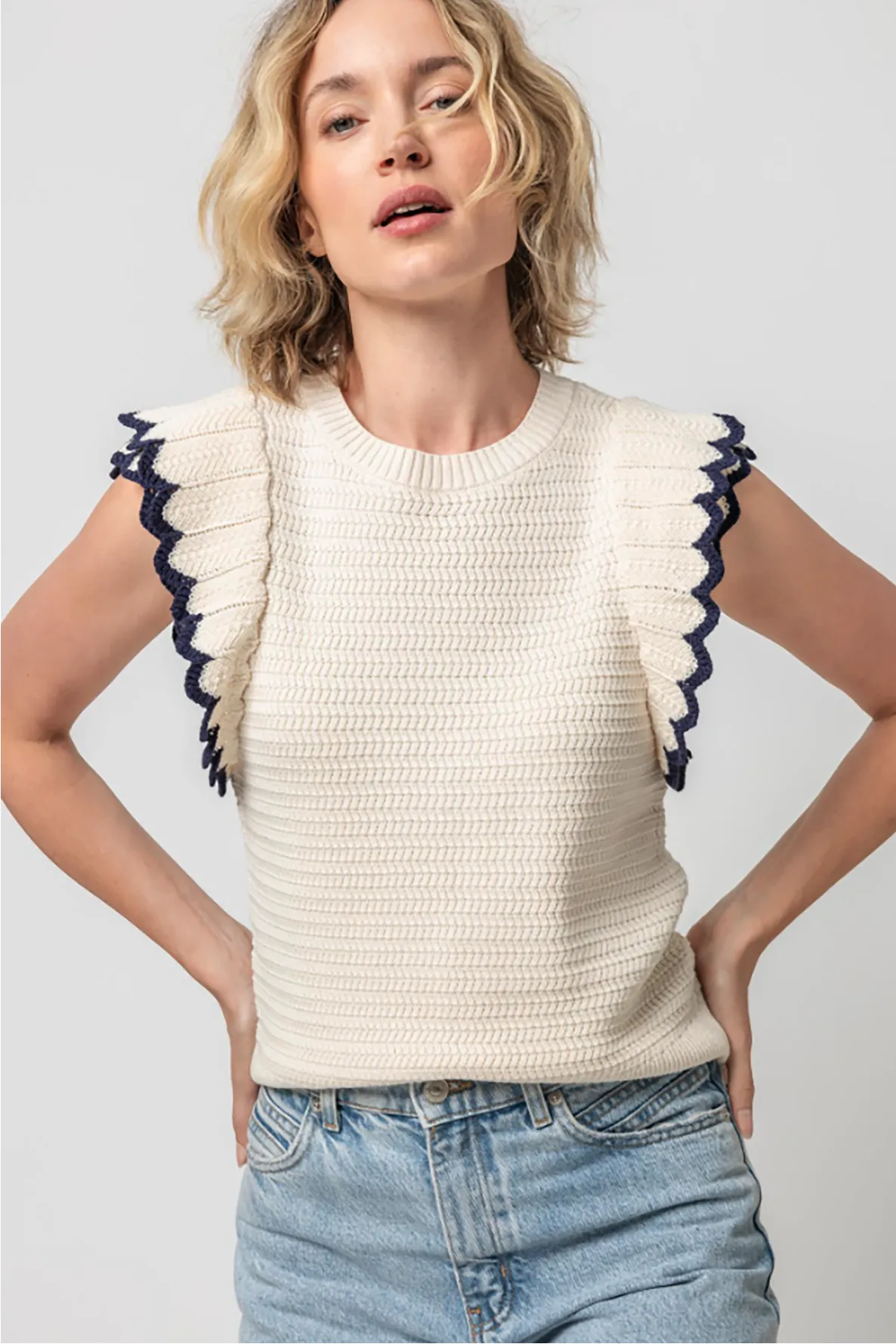 Tipped Sleeve Crewneck Sweater sold by French Cuff