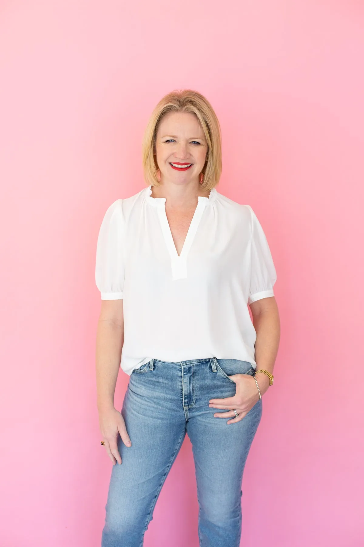 V-neck Short Sleeve Blouse sold by French Cuff