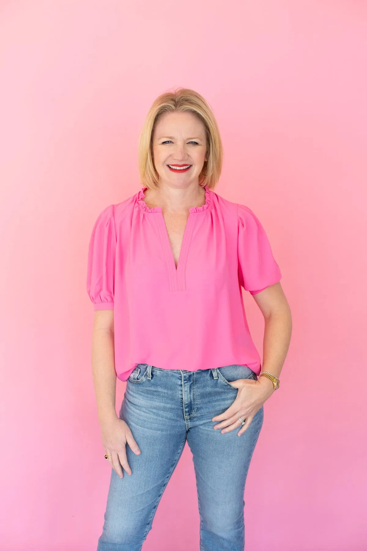 V-neck Short Sleeve Blouse sold by French Cuff product image thumbnail 4