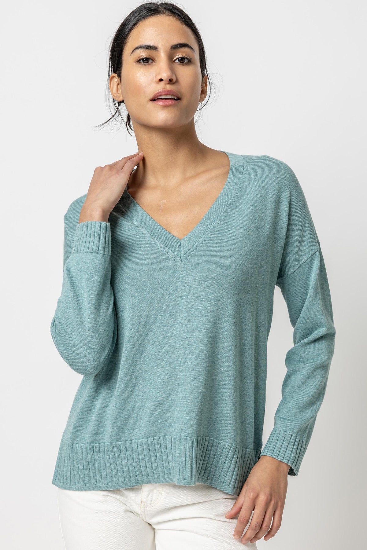 Easy Back Seam V-Neck Sweater sold by French Cuff