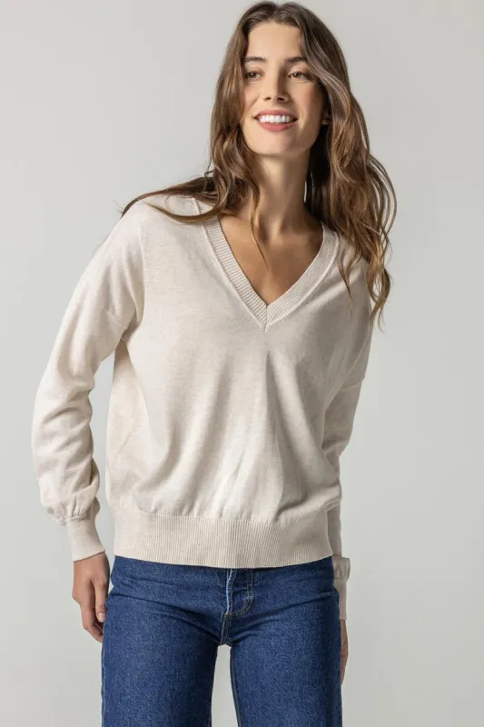 Easy Double V Neck Sweater- Oatmeal sold by French Cuff