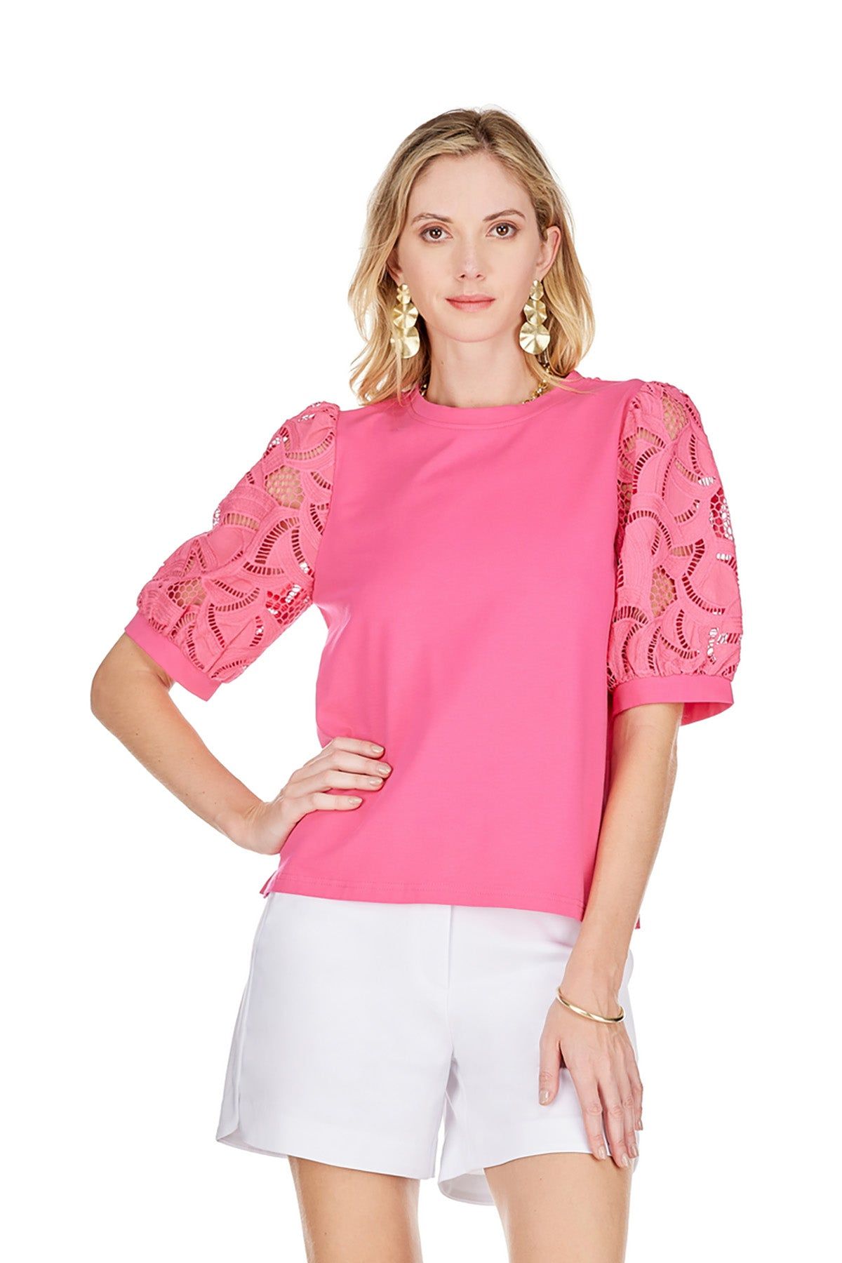 Pink Lace Shoulder Top sold by French Cuff
