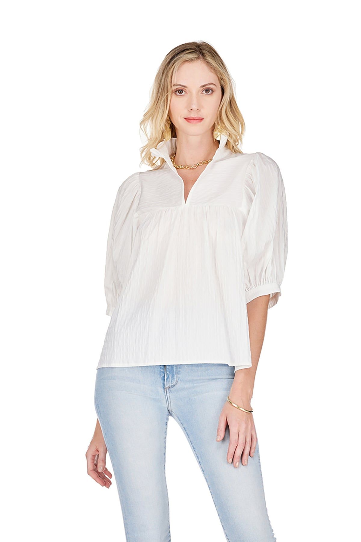 Ruffle Collar Short Sleeve Top sold by French Cuff