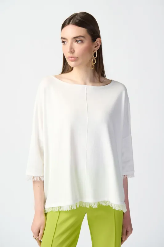 3/4 Sleeve Top with Fringe- Vanilla sold by French Cuff