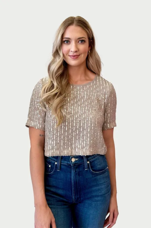 Silver Sequin Short Sleeve Top sold by French Cuff