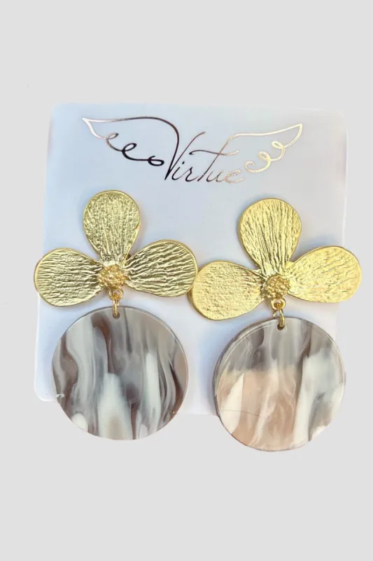 Acrylic Circle Disc on Large Metal Lotus Flower Post - Mocha/White sold by French Cuff