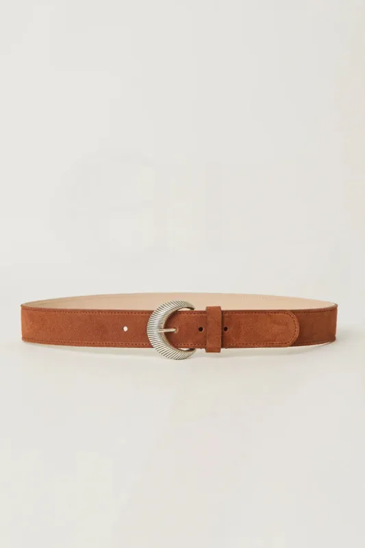 Cognac/Silver Dorian 1.5" Suede Belt sold by French Cuff