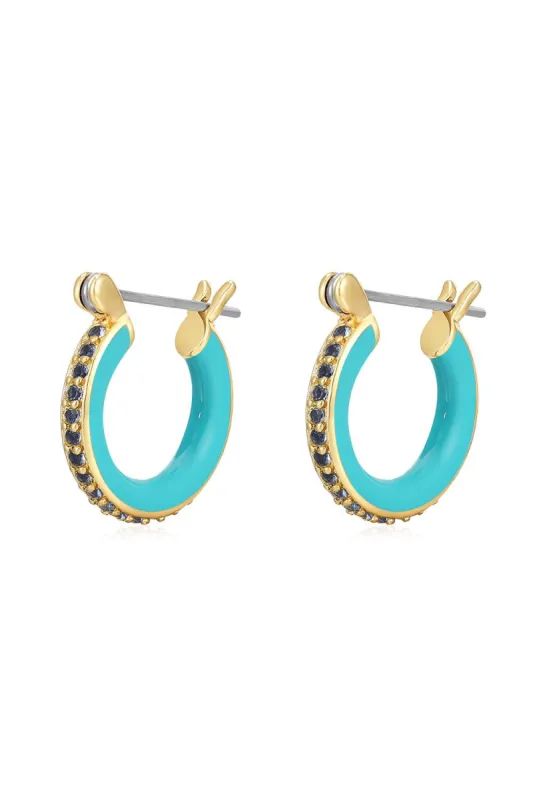 Pave Amalfi Huggies- Turquoise/Gold sold by French Cuff