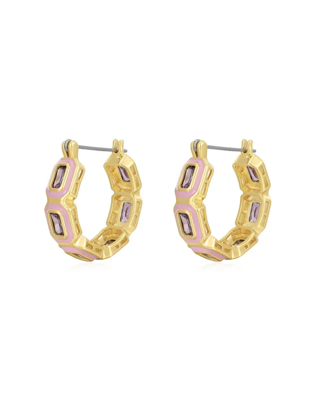 Bezel Emerald Ballier Hoops- Baby Pink/Gold sold by French Cuff