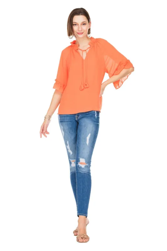 Tiered Sleeve Ruffles Top- Orange sold by French Cuff