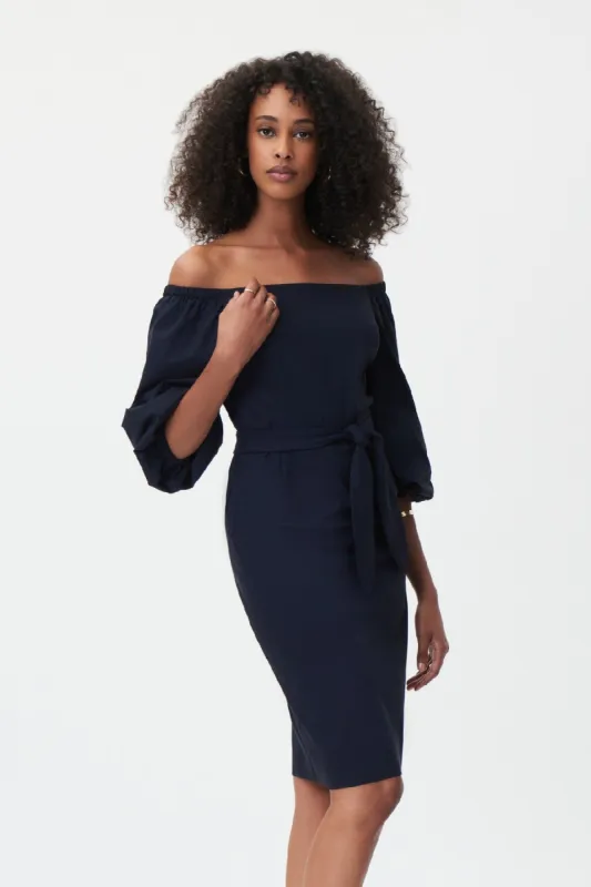 Off The Shoulder Belted Dress - Midnight Blue sold by French Cuff