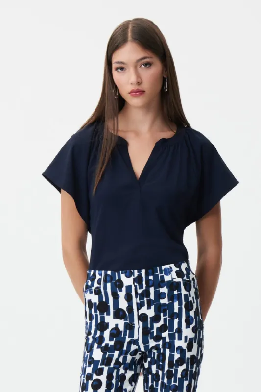 V-Neck Loose Sleeve Top - Midnight Blue sold by French Cuff